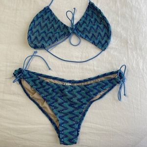 Tyler Rose “Oh What A Night” 2pc Bikini Set Sz 1 Top, Sz 3 Bottom Blue Crochet 3
